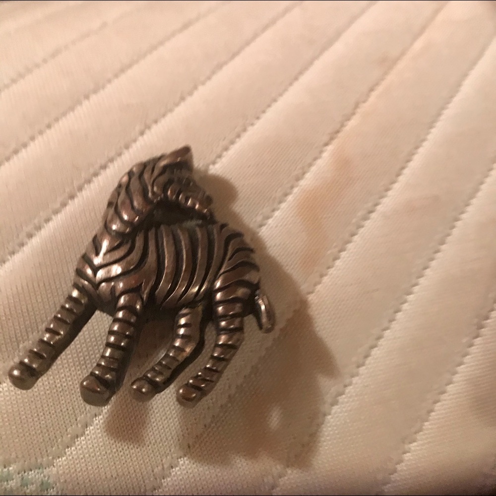 Vintage black and silver zebra brooch